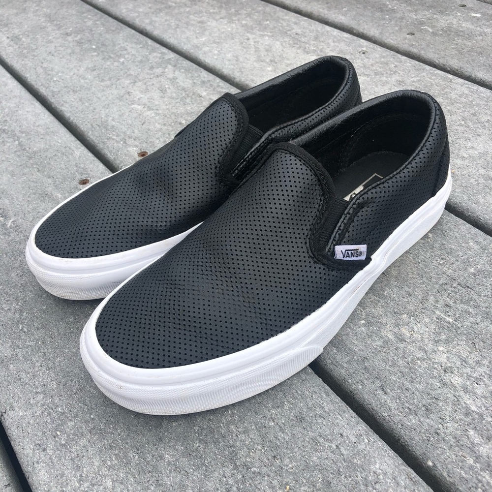 Vans Perf Leather Slip Ons - Black